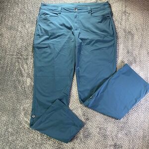 Eddie Bauer Women Teal Cargo Hiking Pants Size 14 Lightweight Spandex Blend